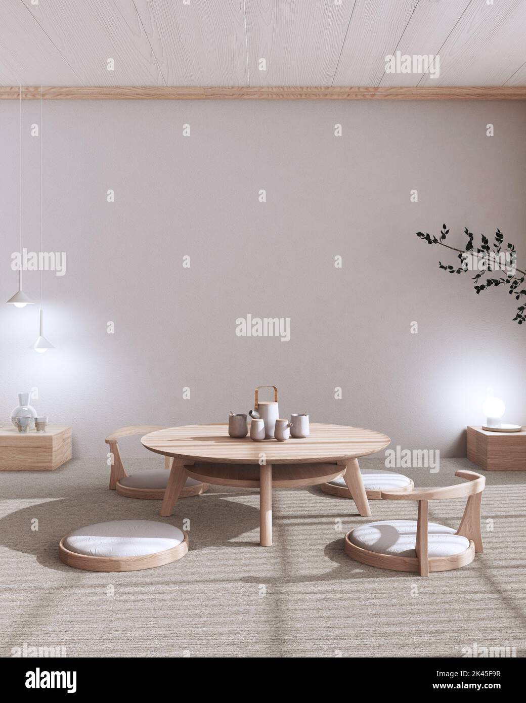 Minimalist Tea ceremony room mock up in bleached and beige tones