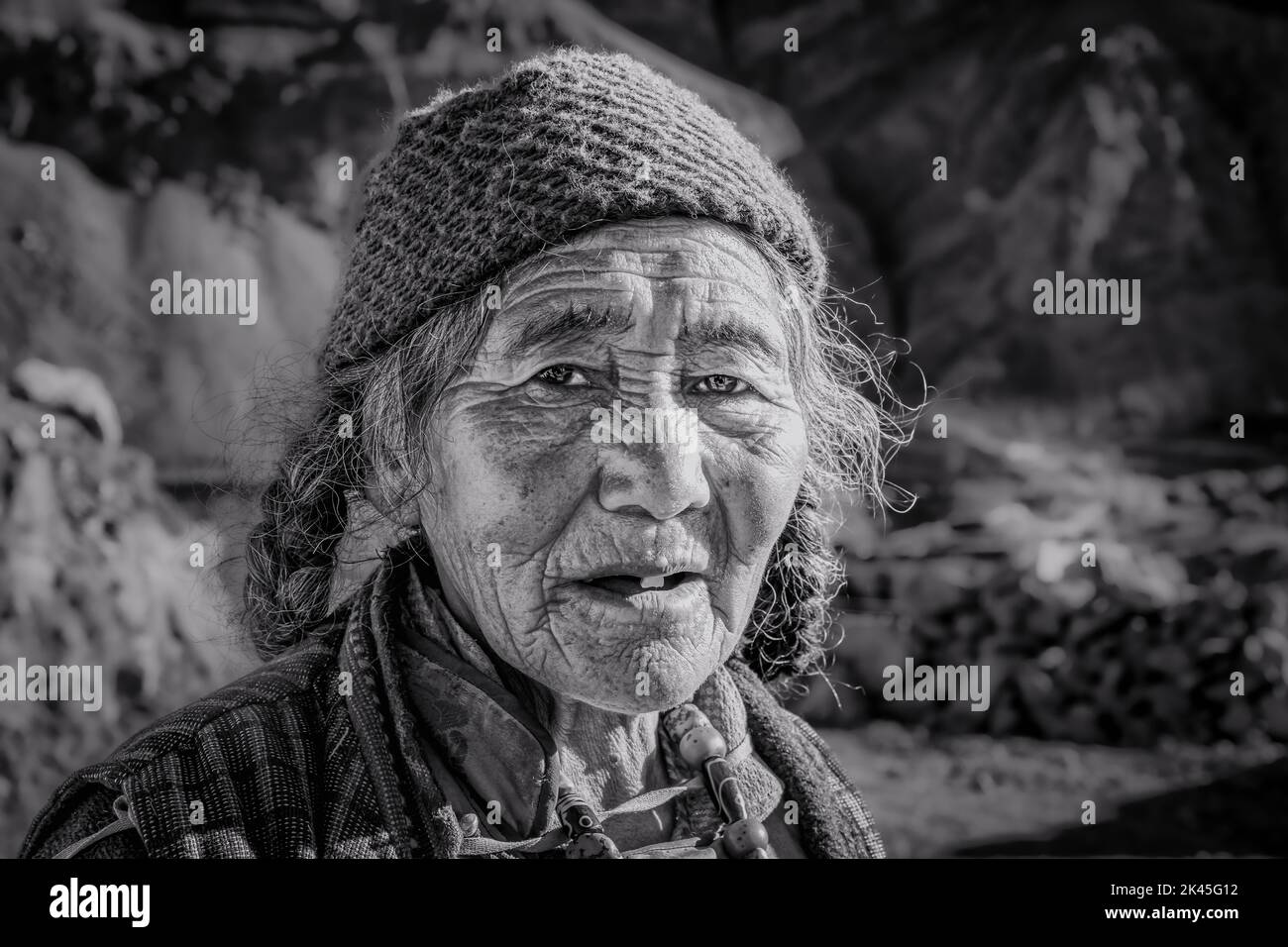 Elderly woman, Photoksar, Ladakh, India Stock Photo