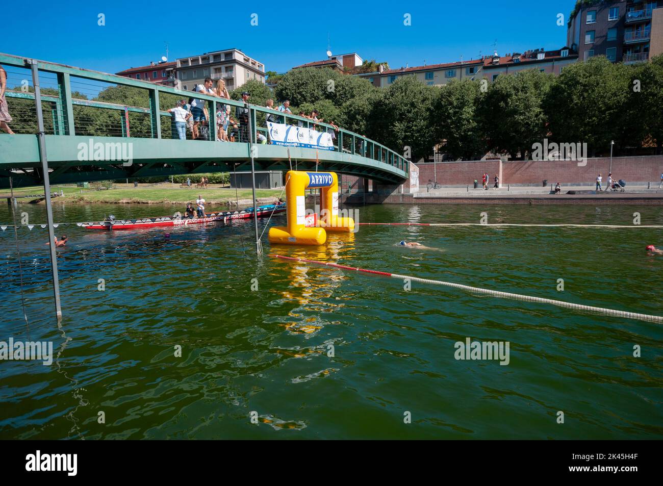 Italy, Lombardy, Milan, Naviglio Darsena, Grand Fondo Del Naviglio, Swimming Race Stock Photo