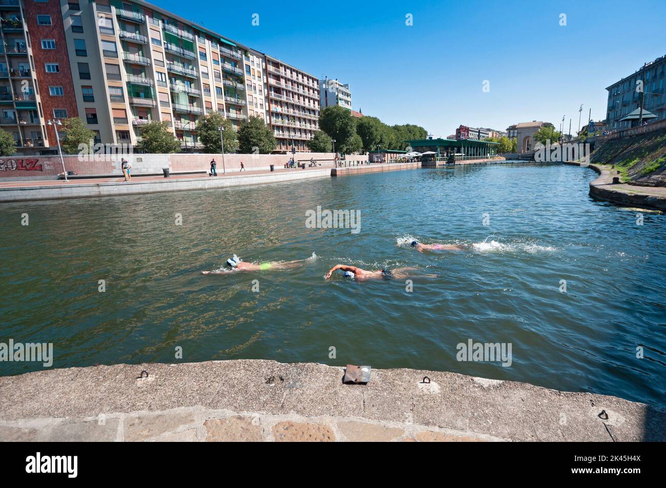 Italy, Lombardy, Milan, Naviglio Darsena, Grand Fondo Del Naviglio, Swimming Race Stock Photo