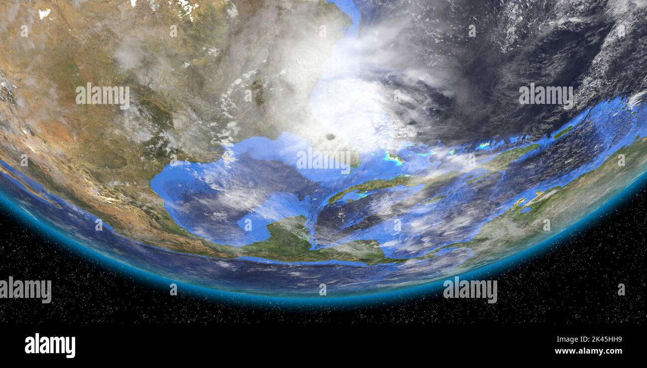 Hurrican Ian in South Carolina. Planet Earth seen from Space. Extremely detailed and realistic high resolution 3D weather illustration. Elements of th Stock Photo