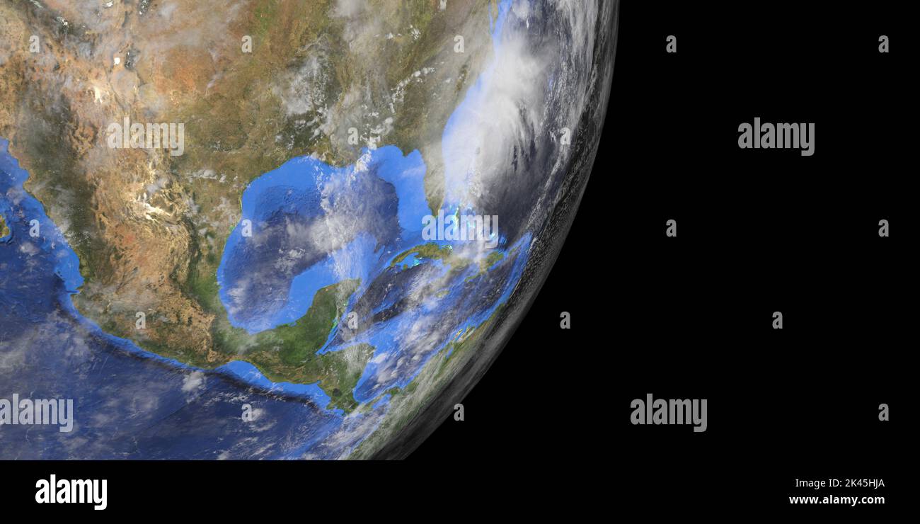Hurrican Ian in South Carolina. Planet Earth seen from Space. Extremely detailed and realistic high resolution 3D weather illustration. Elements of th Stock Photo