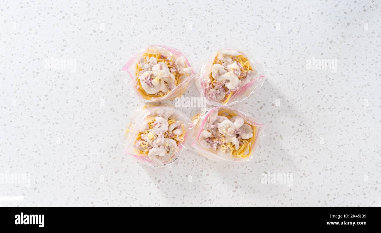 Frozen shrimp scampi meal prep Stock Photo - Alamy
