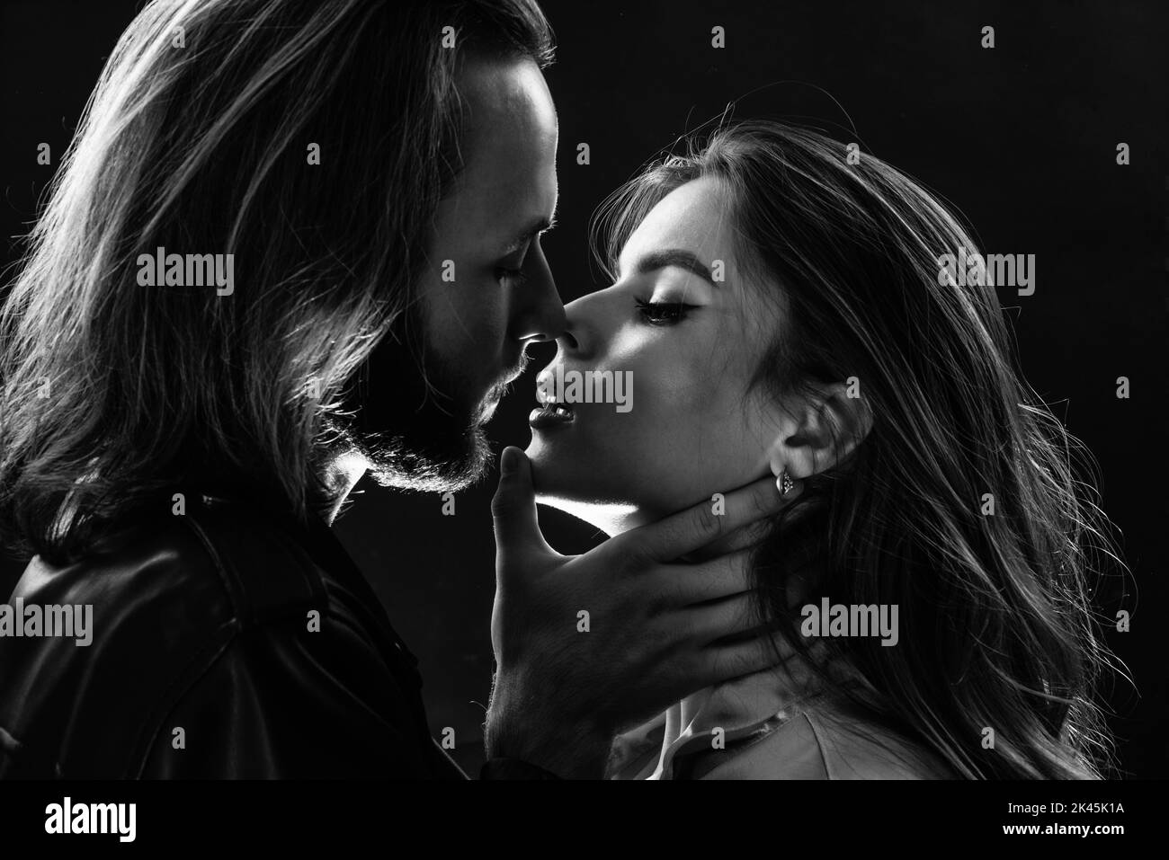 couple in love. fashionable couple closeup face portrait. bearded long