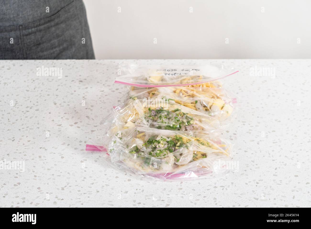 Frozen shrimp scampi meal prep Stock Photo - Alamy