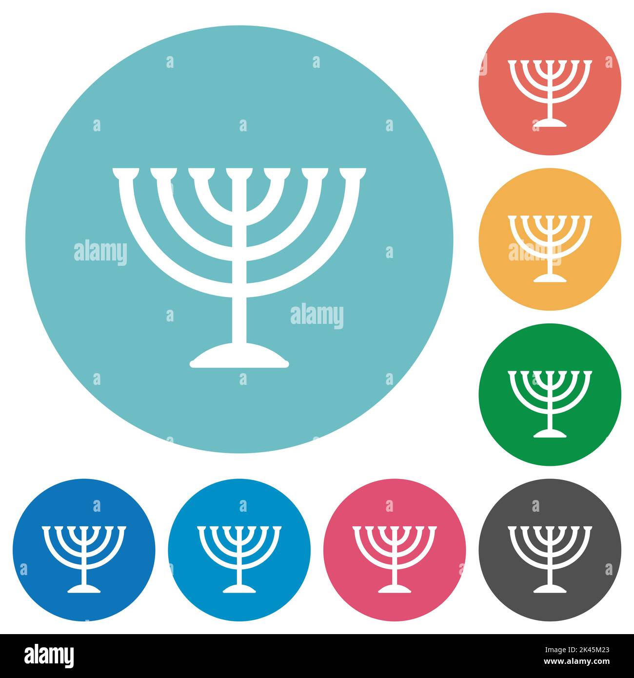 Menorah solid flat white icons on round color backgrounds Stock Vector