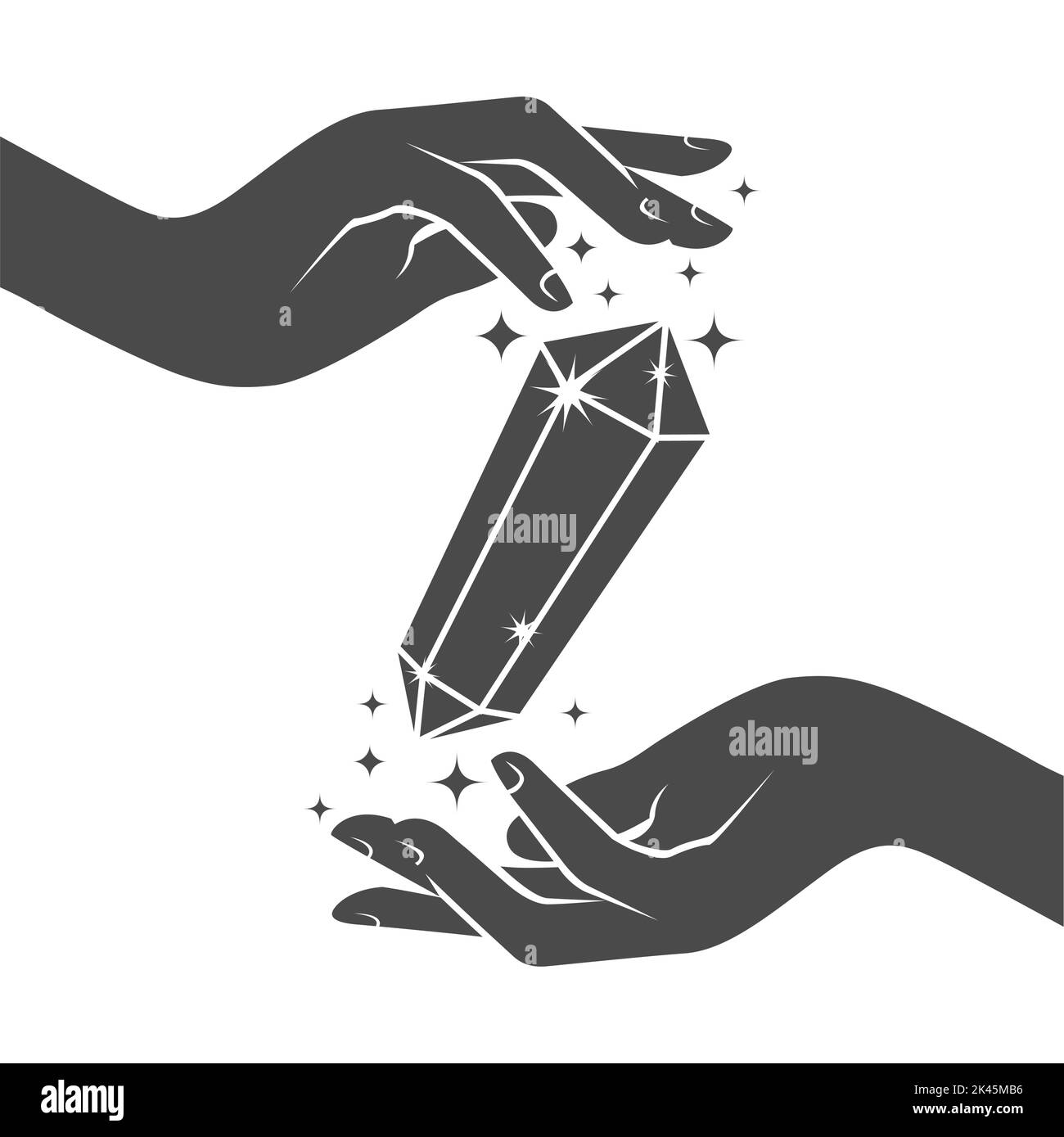 Crystal-gazing, hands of soothsayer with crystal, magic sorcery, divination and prediction, vector Stock Vector