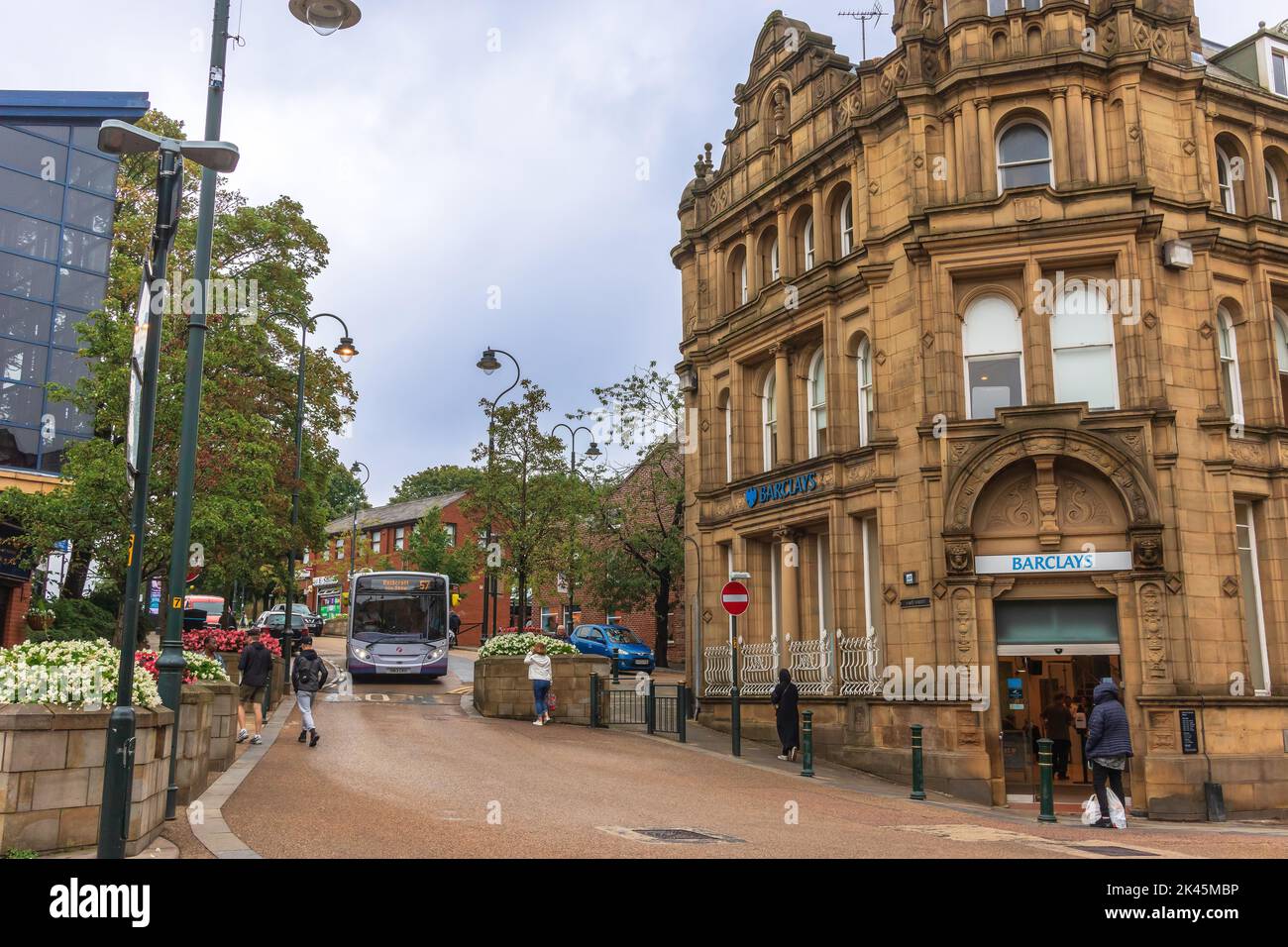 Street scene in historic town of Oldham, UK, known in the past as the biggest cotton-spinning town in the world. Stock Photo