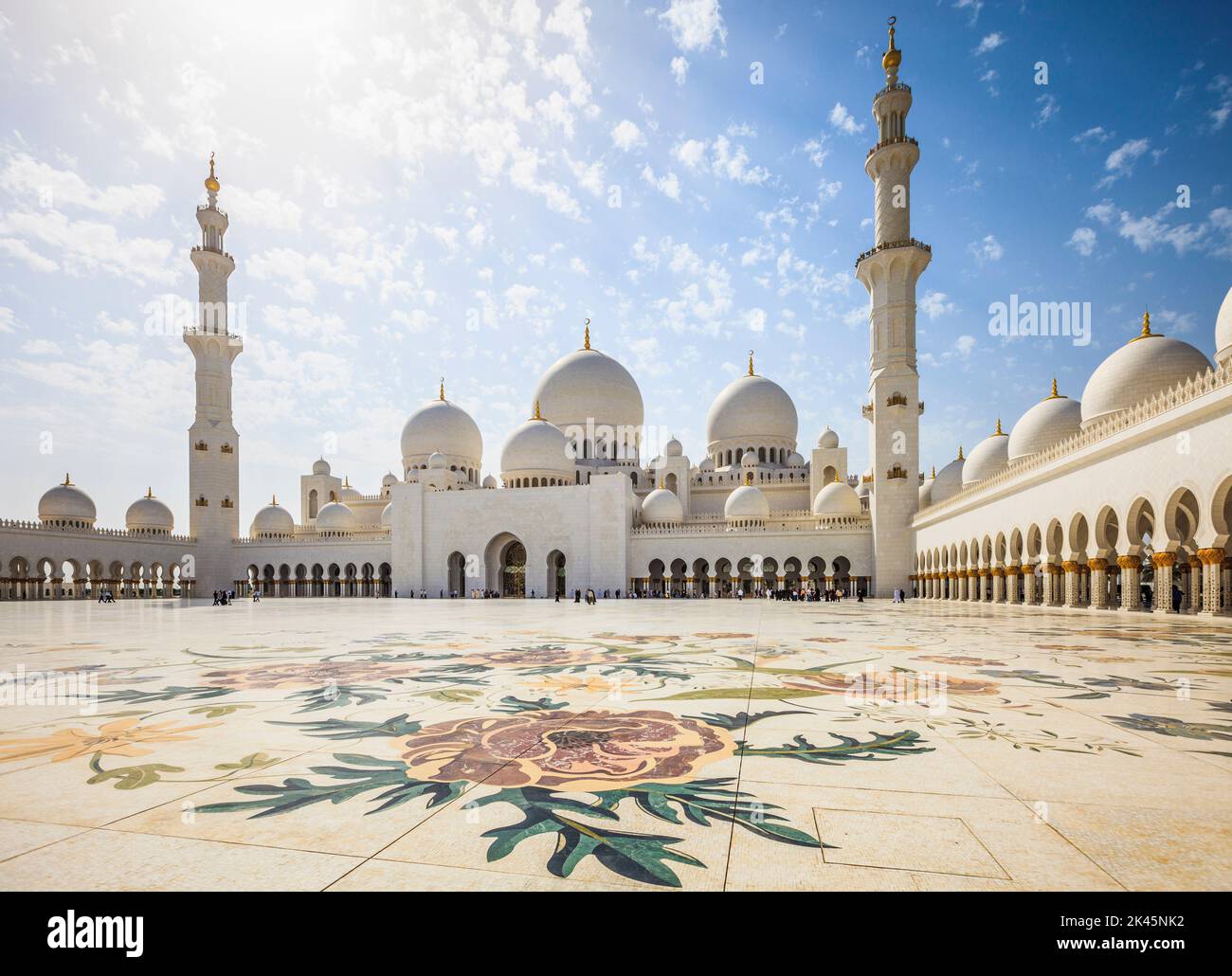 The Sheikh Zayed Mosque, the courtyard and exterior of the prayer hall, modern architecture. Stock Photo