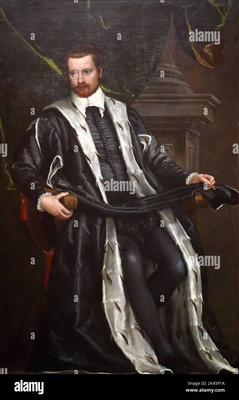 Portrait of a Gentleman of the Soranzo Family by Italian Renaissance painter Paolo Veronese at the National Gallery, London, UK Stock Photo