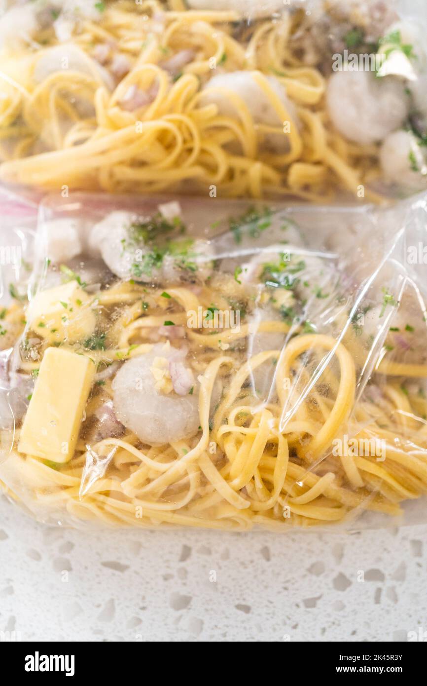 Frozen shrimp scampi meal prep Stock Photo - Alamy