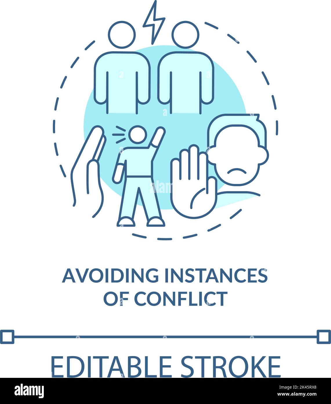 Conflict avoidance at workplace blue concept icon Stock Vector