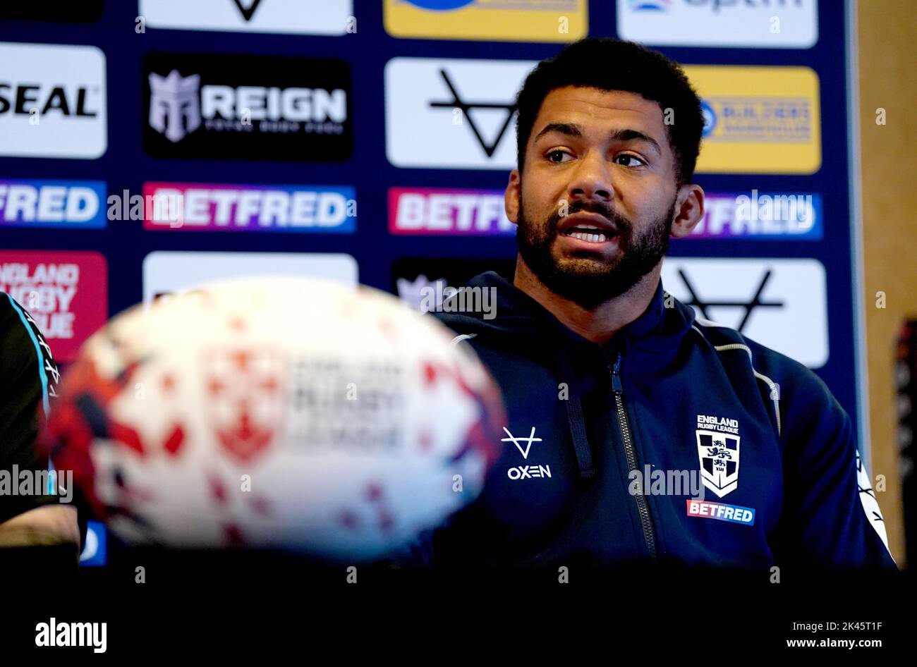 England's Kallum Watkins during a press conference at the Worsley Park Marriott Hotel and Country Club. Picture date: Friday September 30, 2022. Stock Photo