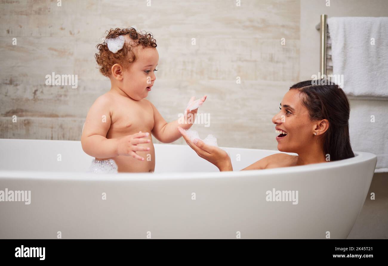Mother Baby And Bath In Bathroom Home Health And Cleaning Mom