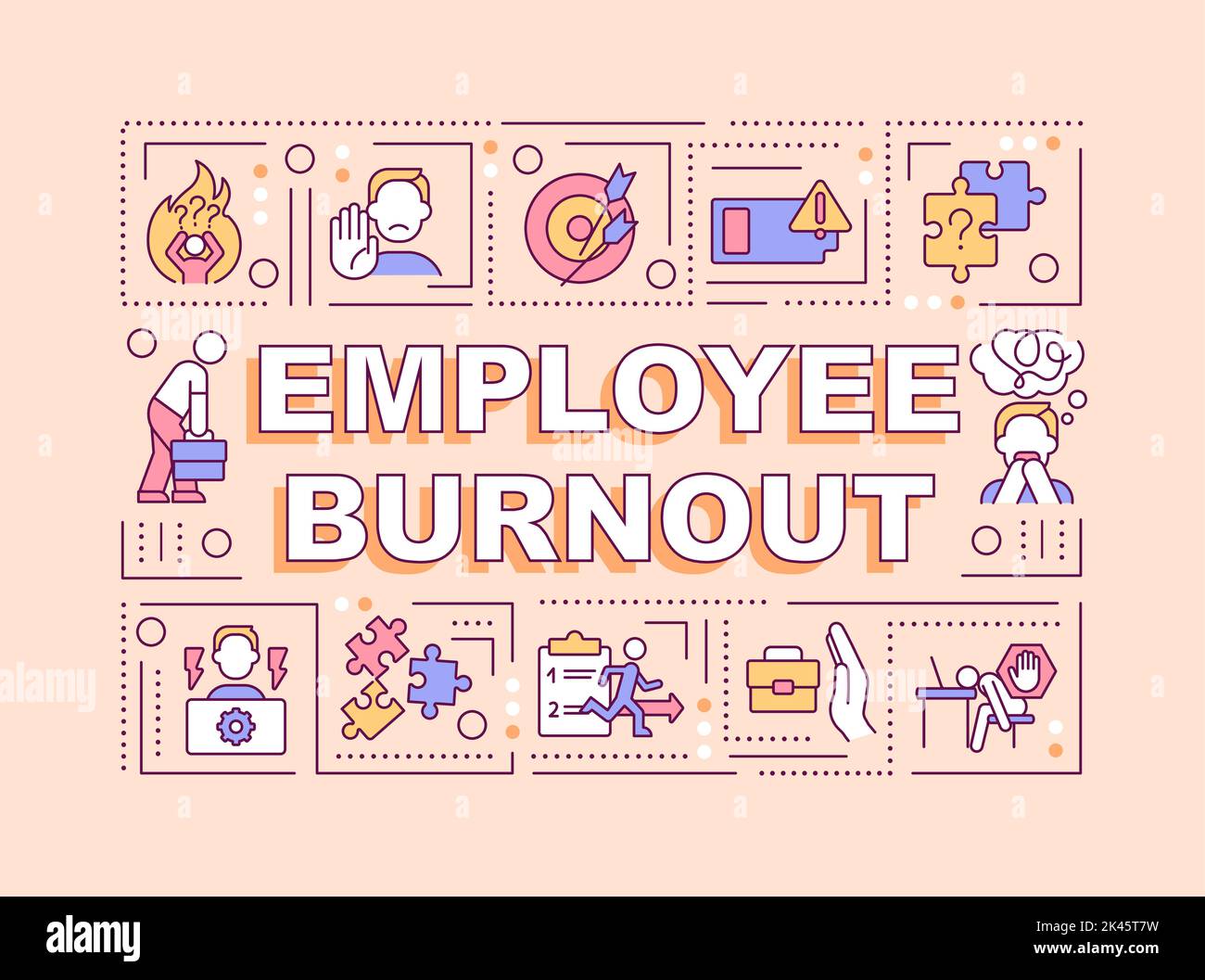Employee burnout word concepts peachy banner Stock Vector