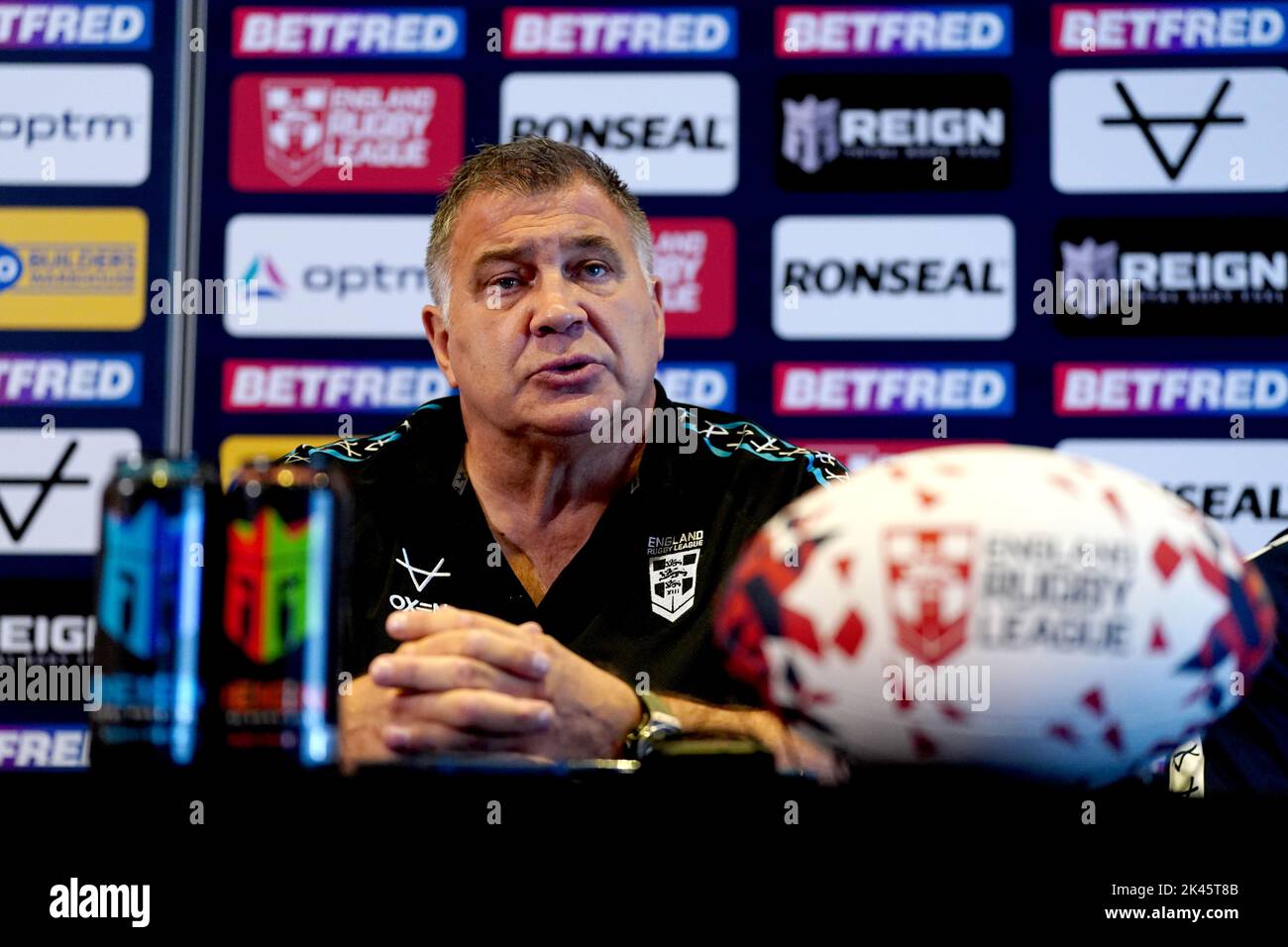 England head coach Shaun Wane during a press conference at the Worsley Park Marriott Hotel and Country Club. Picture date: Friday September 30, 2022. Stock Photo