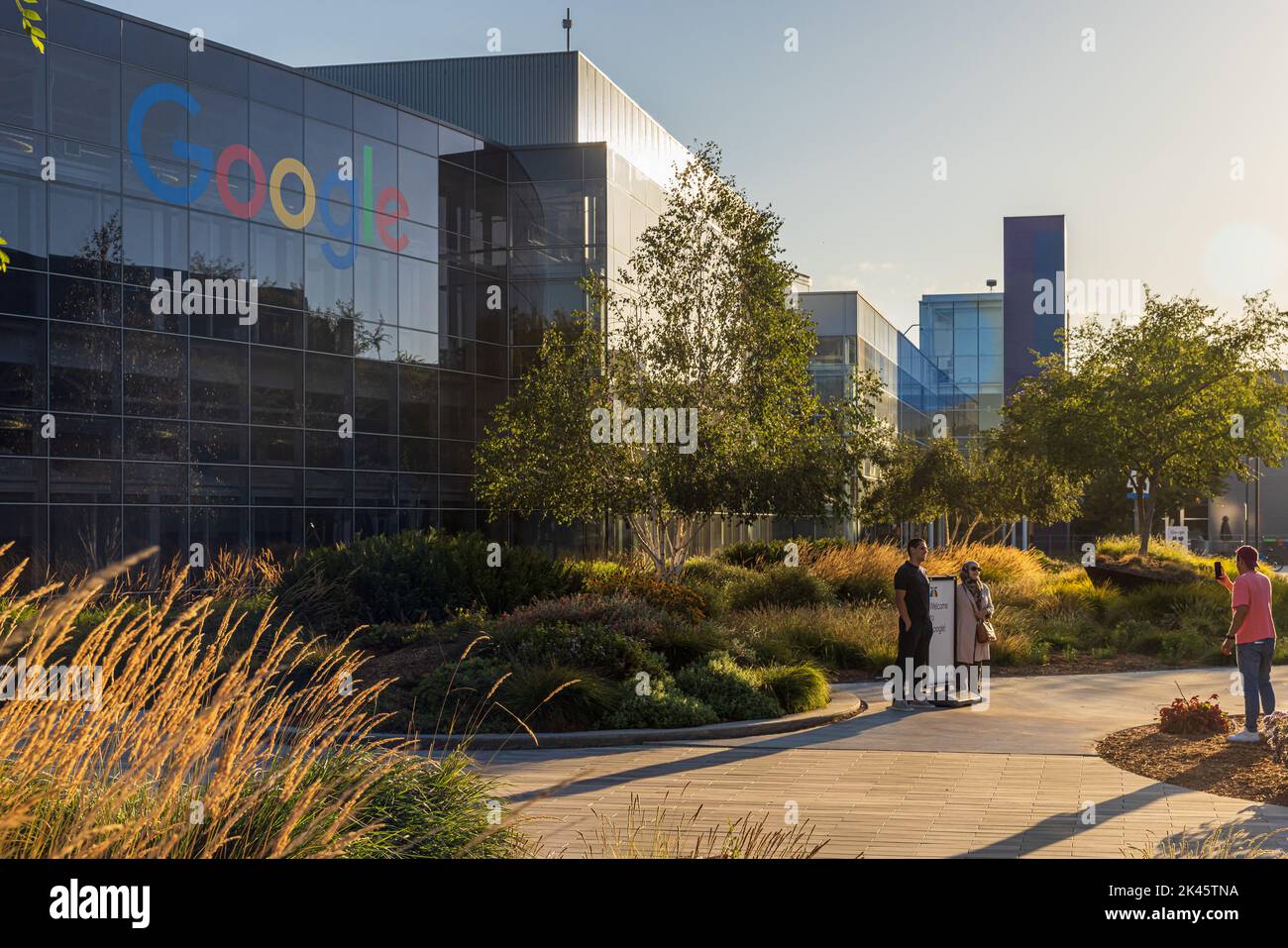 MOUNTAIN VIEW, CA, USA - SEPTEMBER 29, 2022: The Google sign is seen at Googleplex, the corporate headquarters complex of Google and its parent Stock Photo