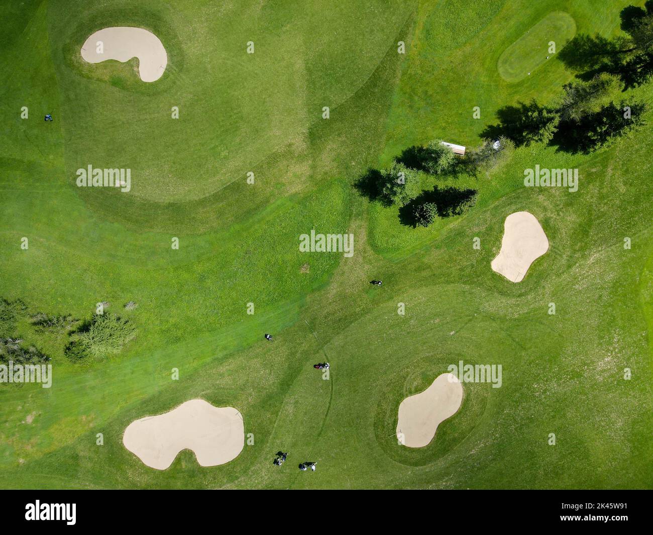 Drone view at the golf course of Engelberg on the Swiss alps Stock Photo