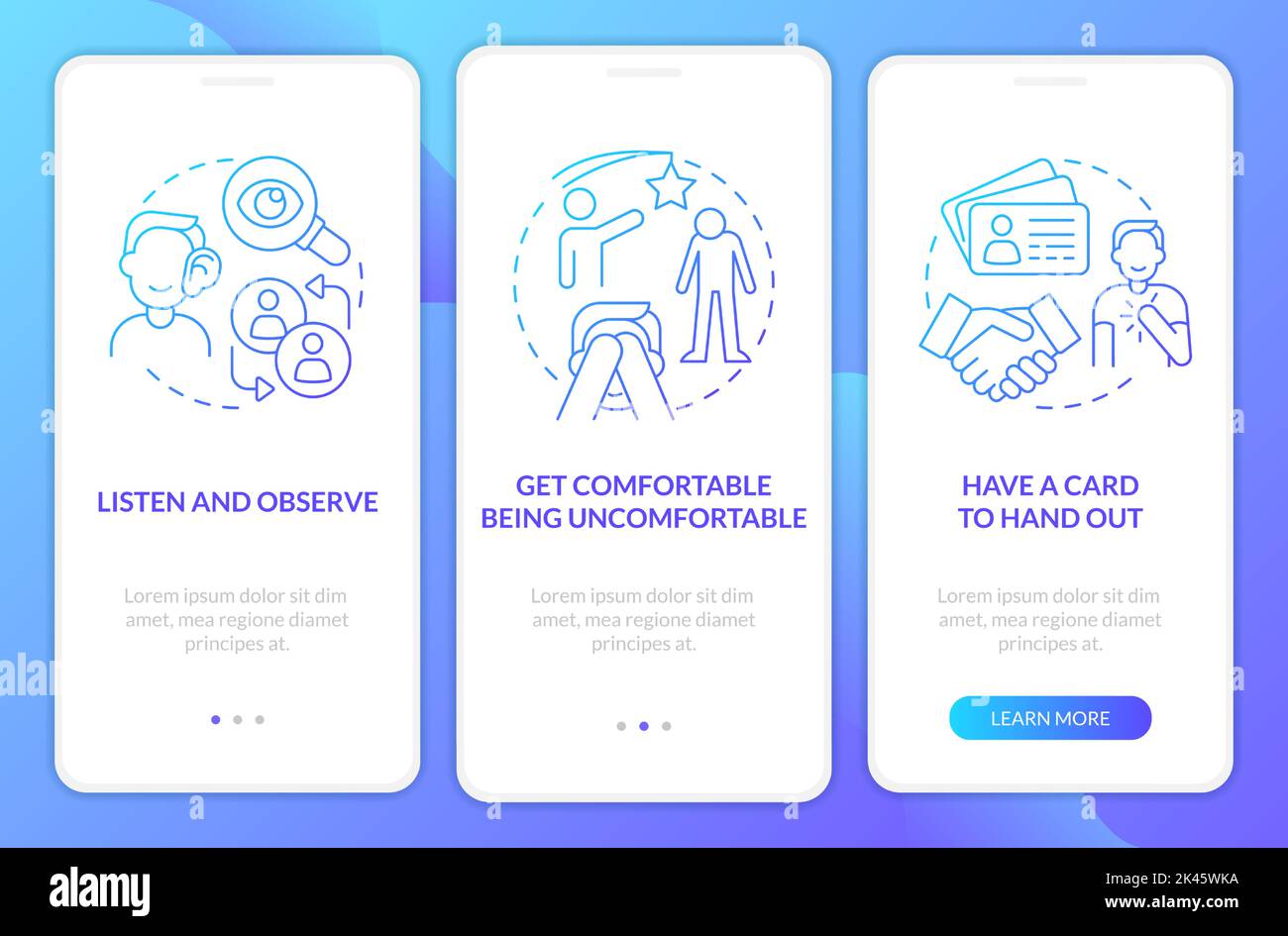 Communication tips for introverts blue gradient onboarding mobile app ...