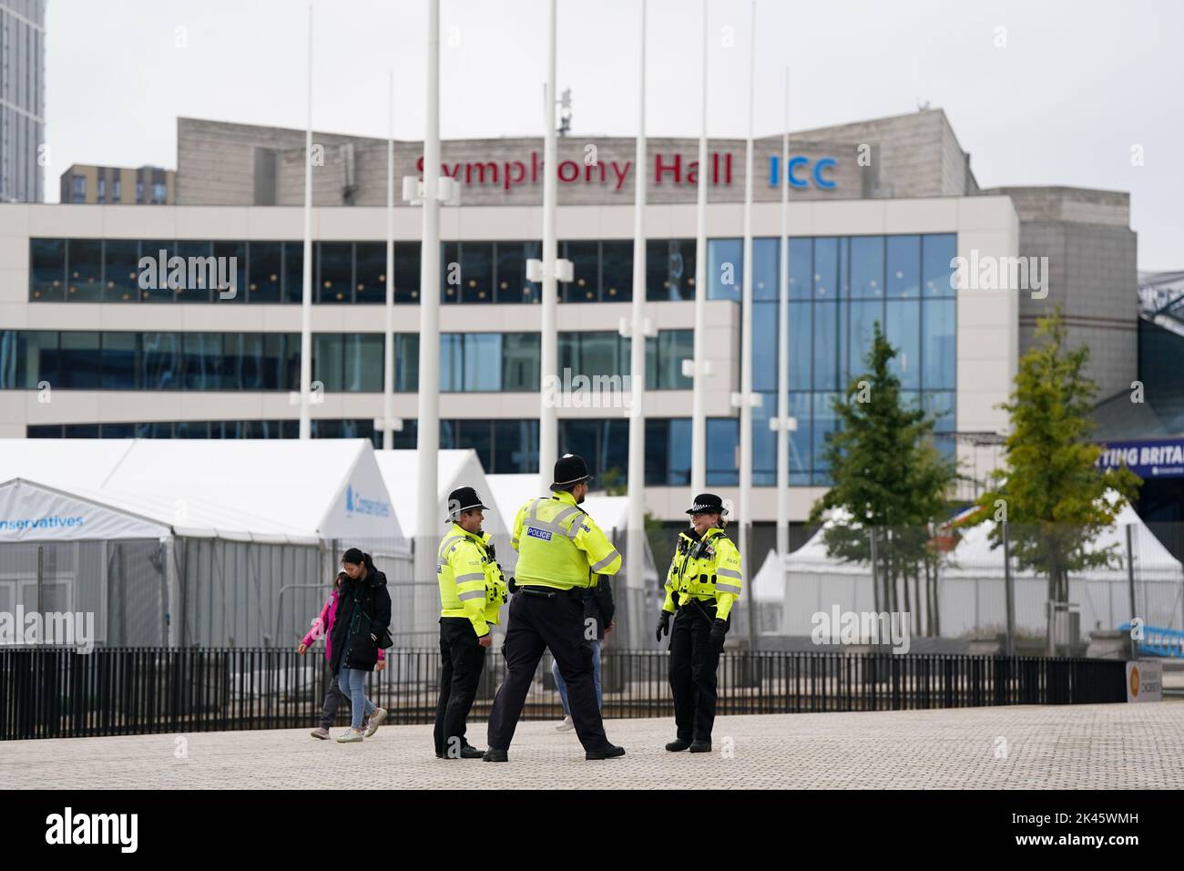 Police officers in Birmingham ahead of the Conservative Party annual conference, which takes place at the International Convention Centre in the city next week. Picture date: Friday September 30, 2022. Stock Photo
