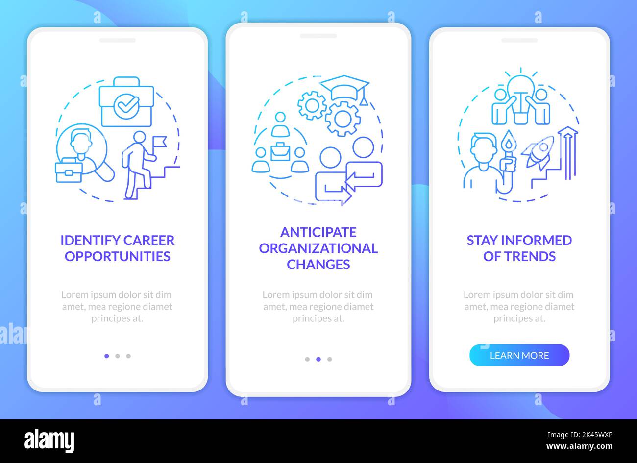 Business networking opportunities blue gradient onboarding mobile app screen Stock Vector