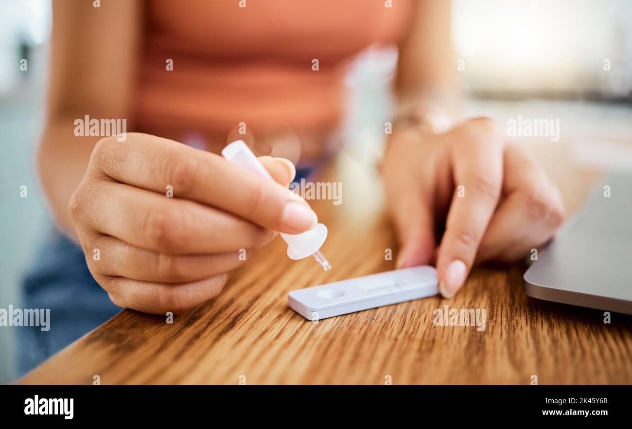 A medical, home covid test using antigen technology to check coronavirus antibody and keep people safe. Express health testing for covid 19 virus Stock Photo