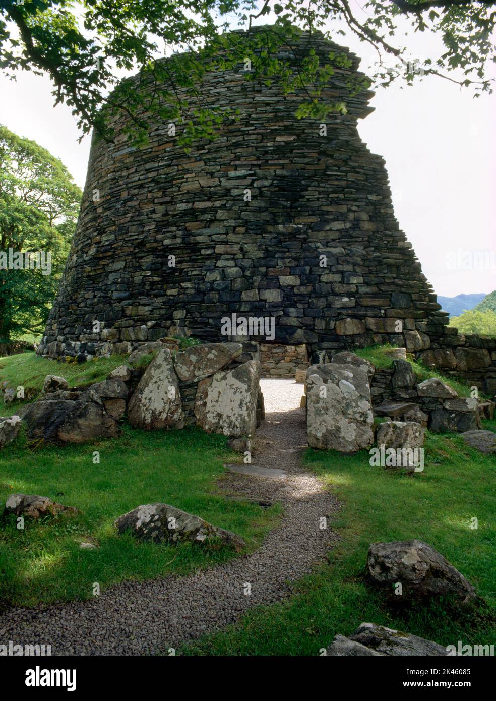 View E of Dun Telve Iron Age broch tower, Glenelg, Scotland, UK, showing the entrance passage & part of the wall still standing up to 10.1m high. Stock Photo
