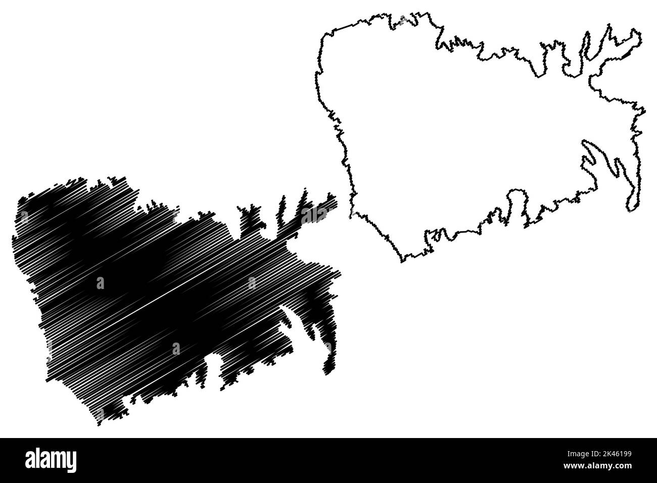 Nuku Hiva island (France, French Republic, Pacific Ocean, Marquesas Islands Archipelago, French Polynesia) map vector illustration, scribble sketch Nu Stock Vector