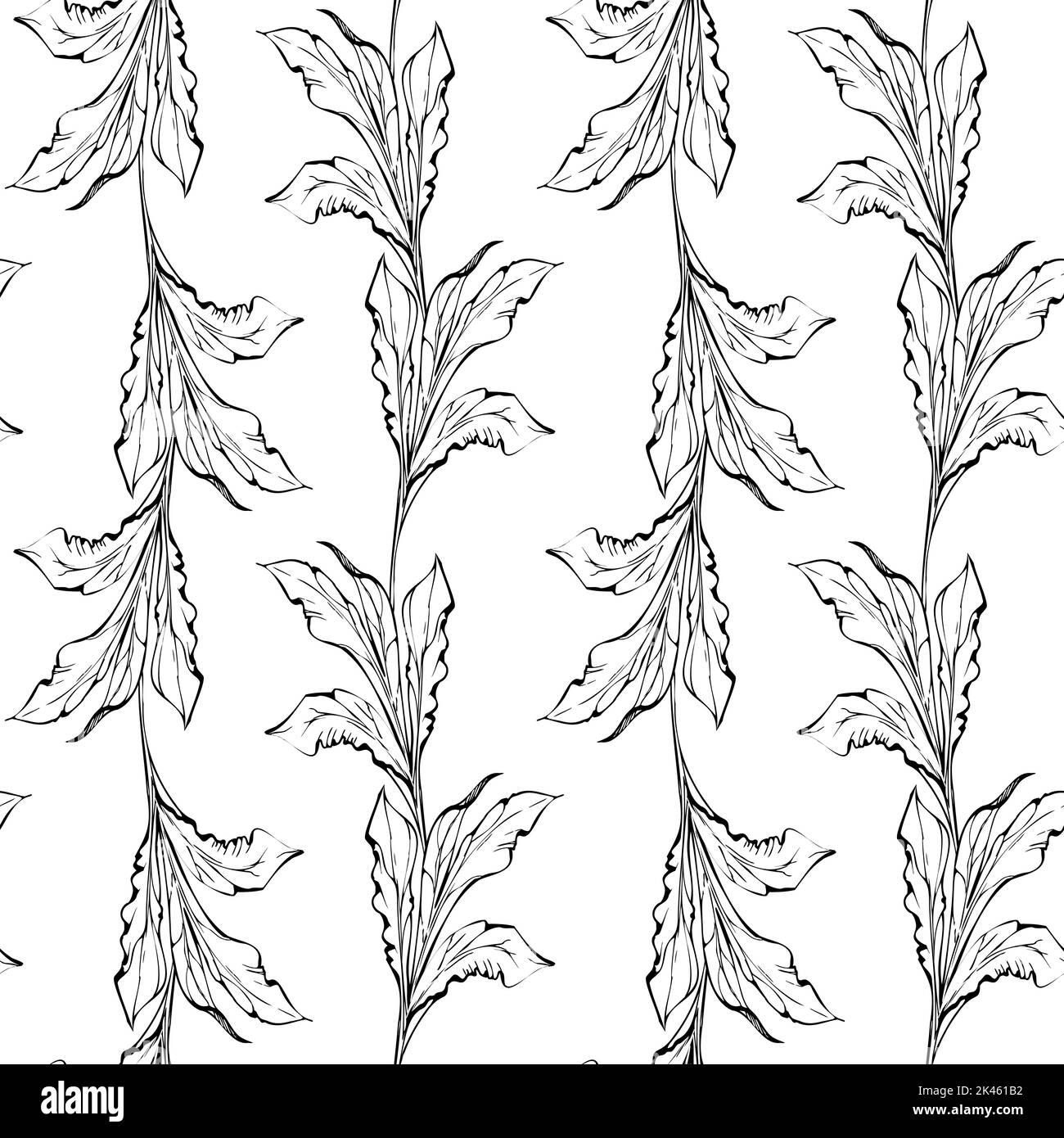 Hand drawn vector seamless pattern with peony flowers, buds and leaves ...