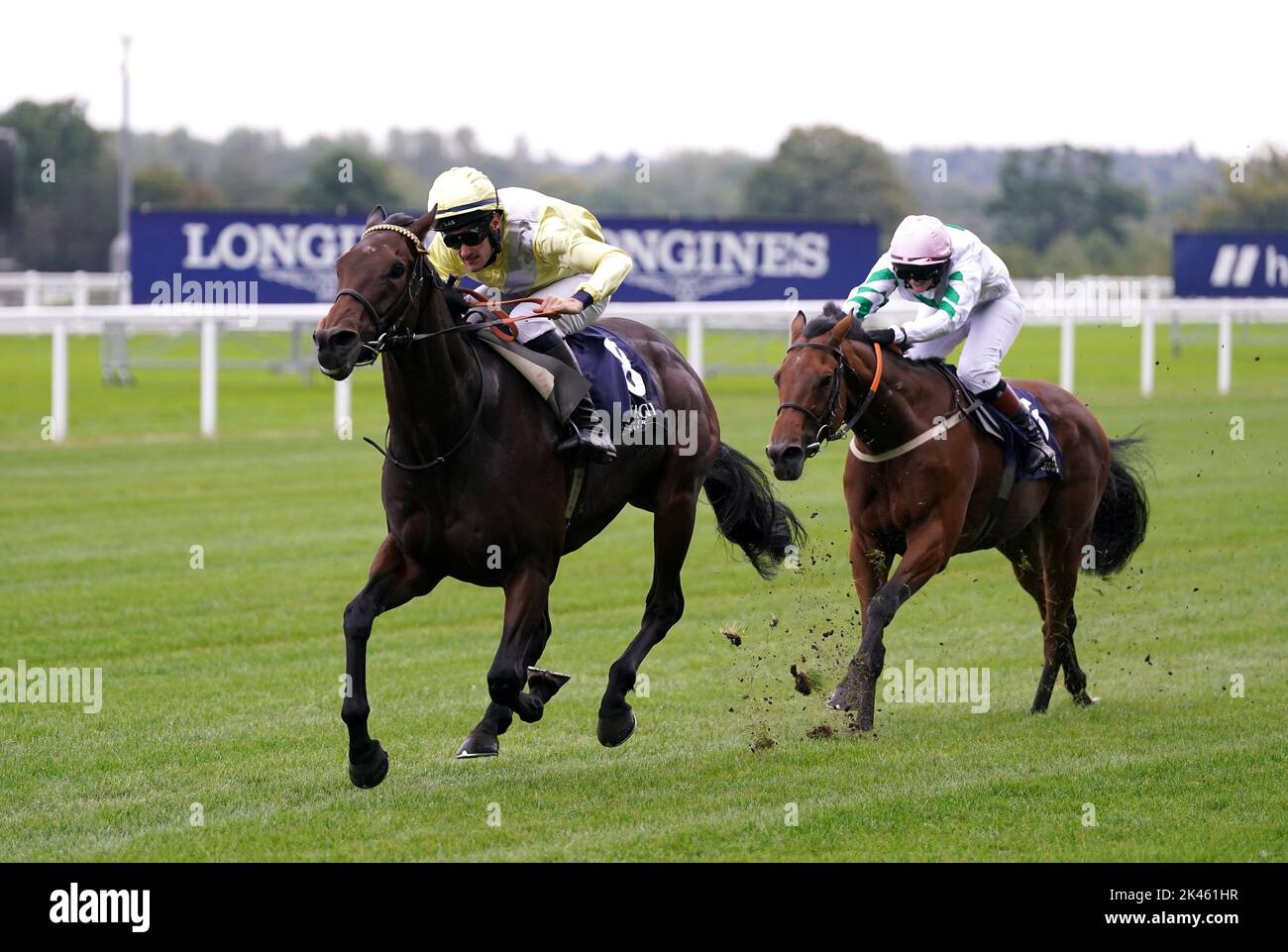 Final Watch and Ross Birkett coming home to win the Peroni Nastro Azzurro Amateur Jockeys' Handicap during day one of the Peroni Italia Autumn Racing Weekend at Ascot racecourse. Picture date: Friday September 30, 2022. Stock Photo