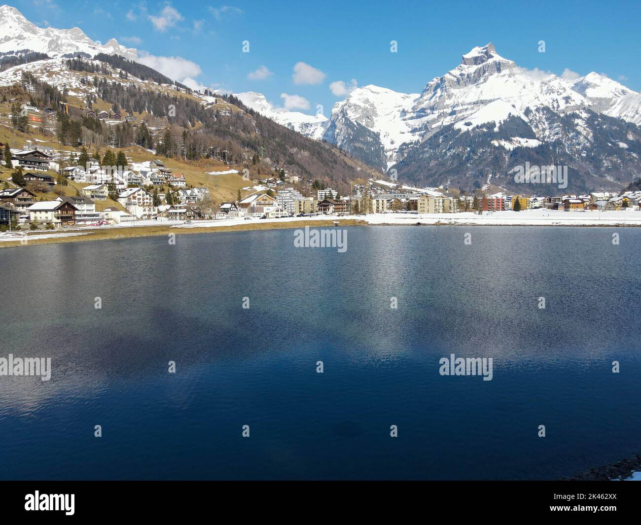 Drone view at the village of Engelberg on the Swiss alps Stock Photo ...