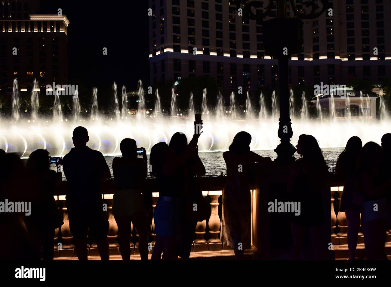 Las Vegas Fountains Night Silhouette Stock Photo Alamy