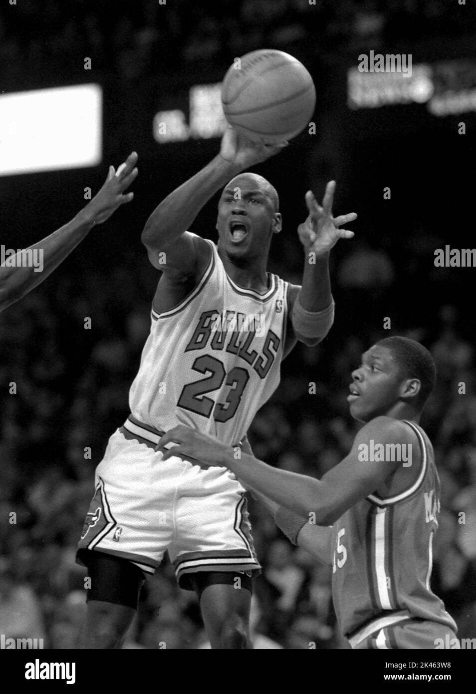 NBA superstar Michael Jordan of the Chicago Bulls is shown during game