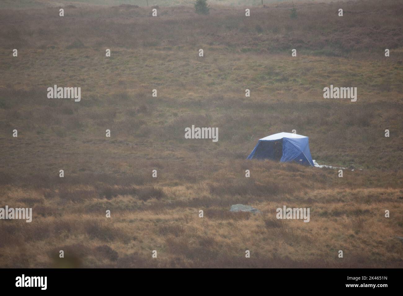 Saddleworth Moor Oldham Greater Manchester, 30.9.2022,  Police search for one of the Moors Murderers victims restarts after potential human remains found on moorland in Saddleworth Peter Liggins/Alamy Live News Stock Photo