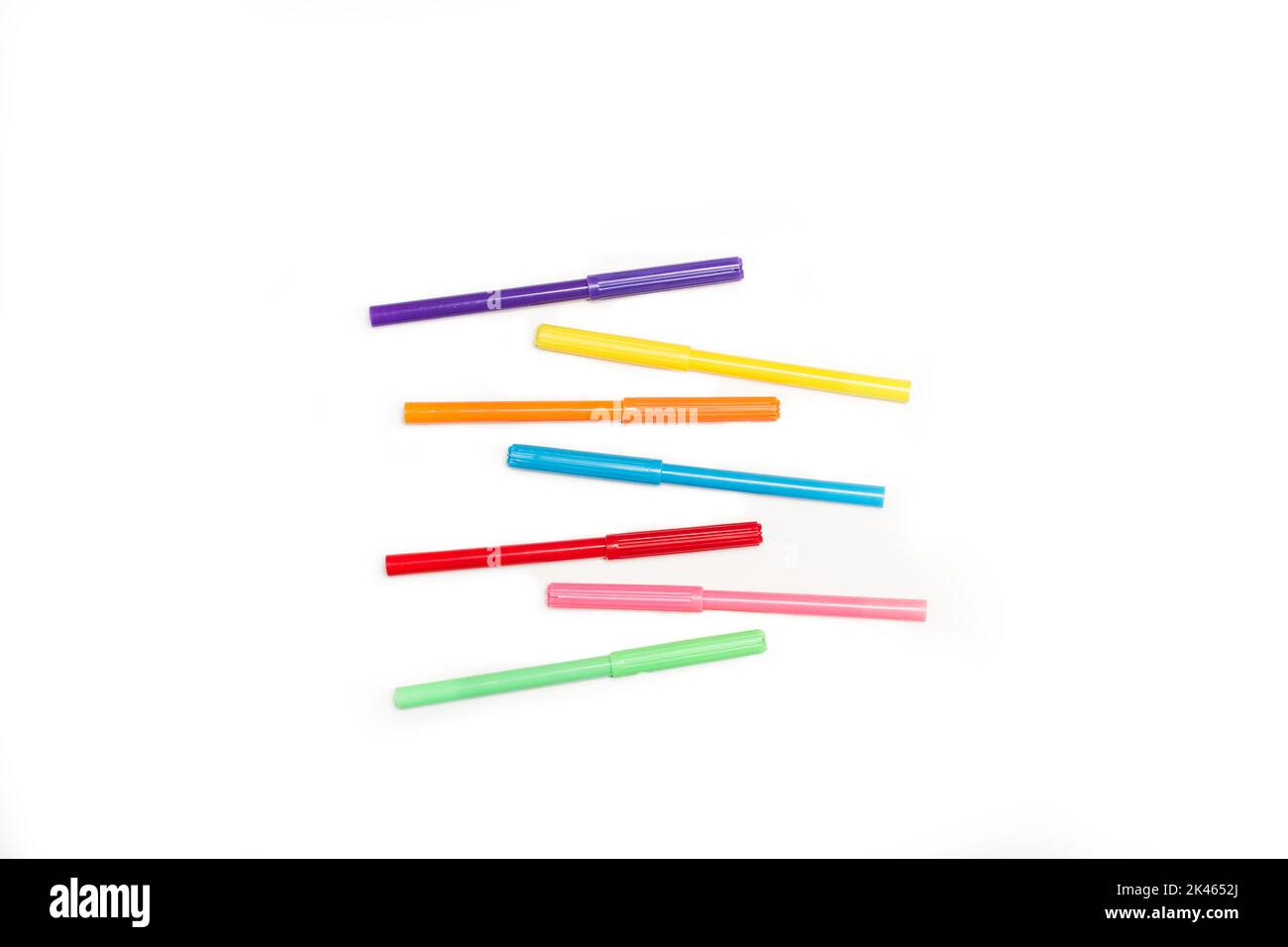 Colored markers on a white background with copy space Stock Photo