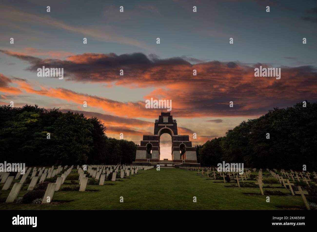 Dawn at Thiepval,Somme department, northern France. Stock Photo