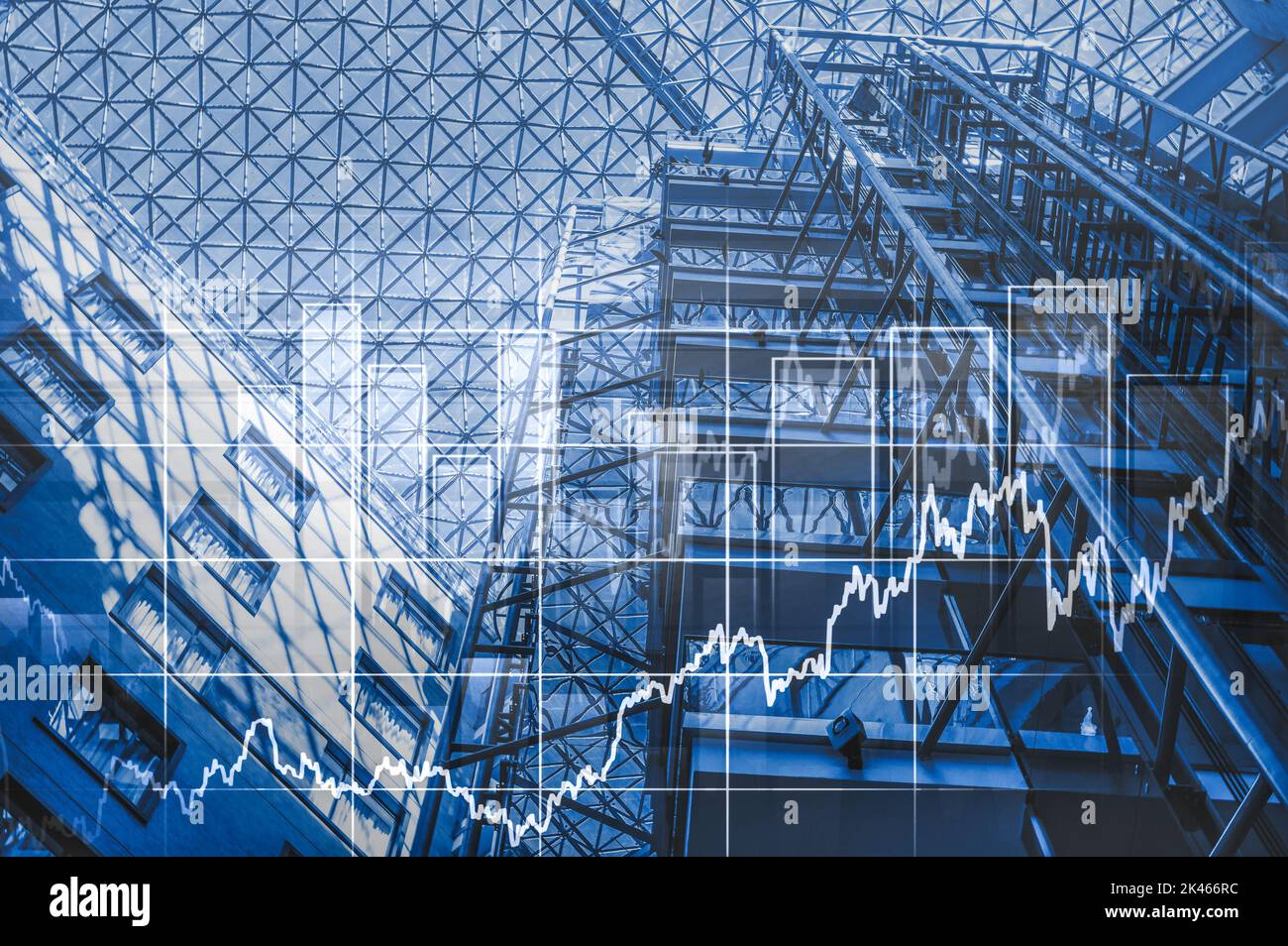 growth graph against background of modern building. growth in number of ...