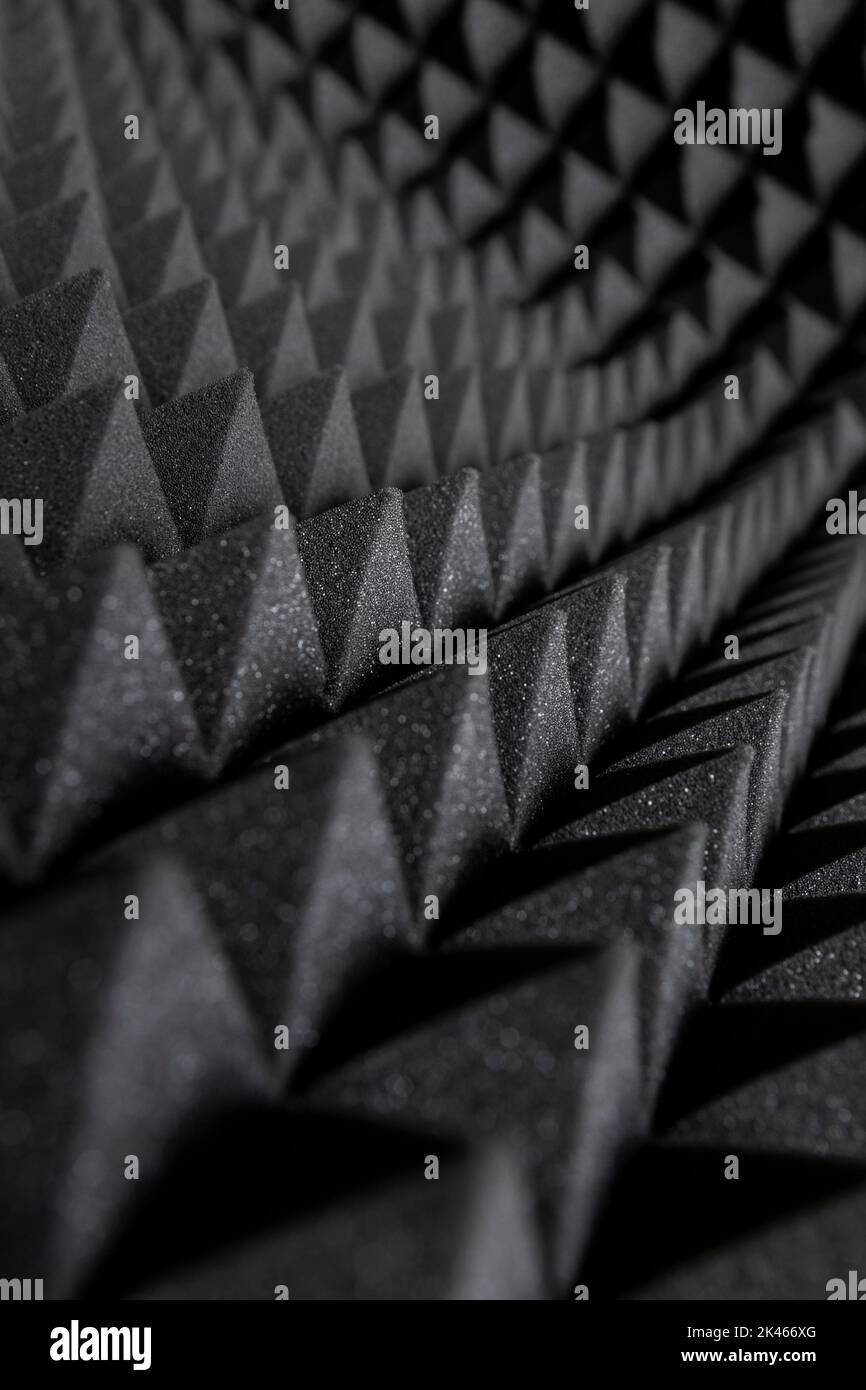 Detail of foam panels for audio soundproofing. Acoustic insulation for