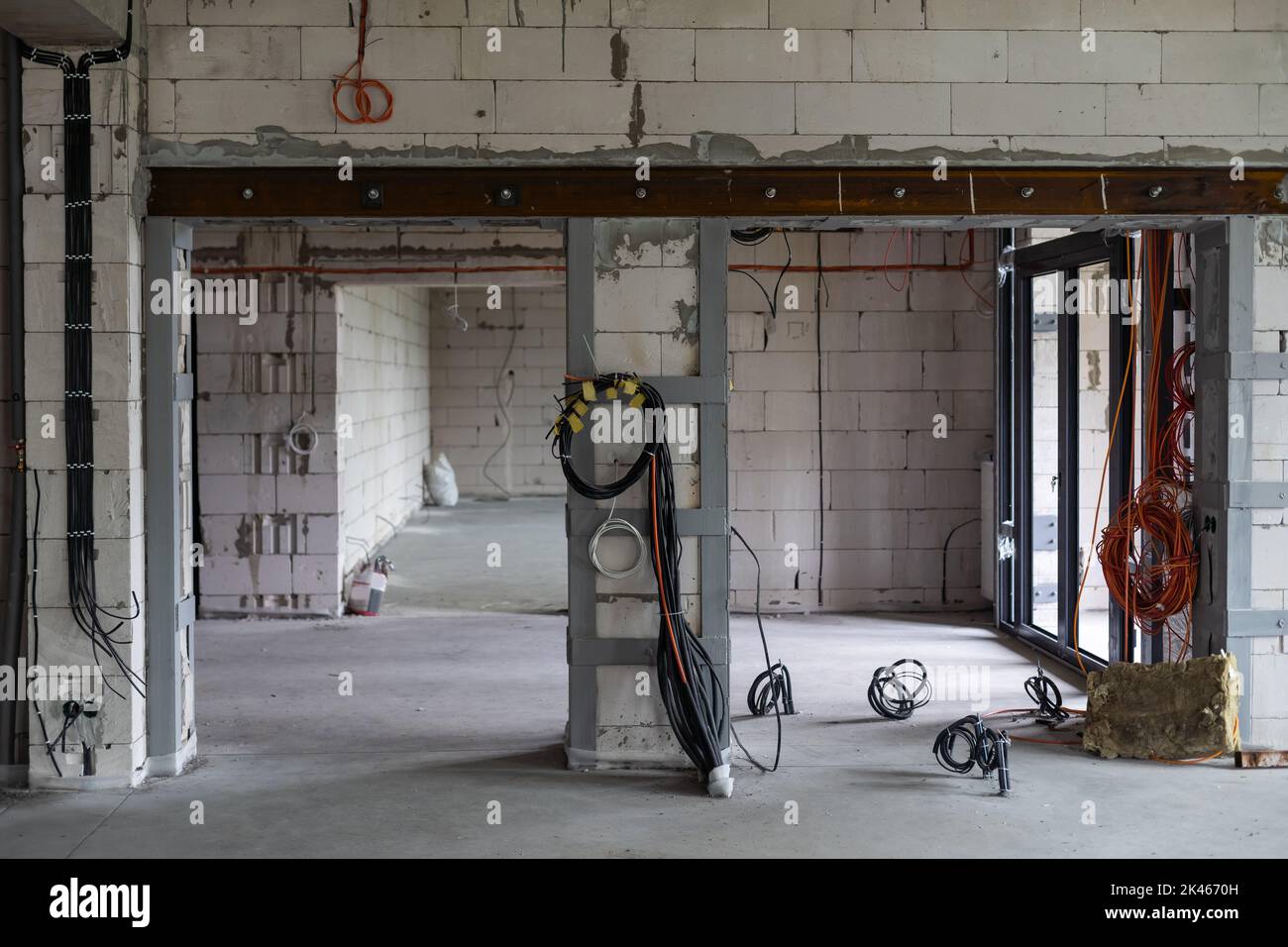 Electrical wiring work of housing construction Stock Photo Alamy