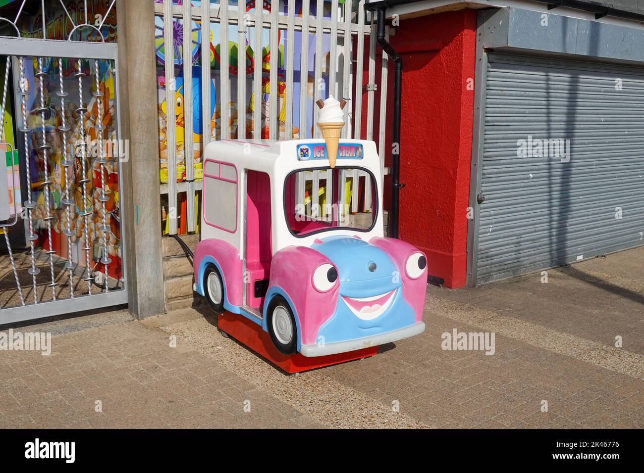 Coin operated child’s ice cream van ride outside Joyland park at Great