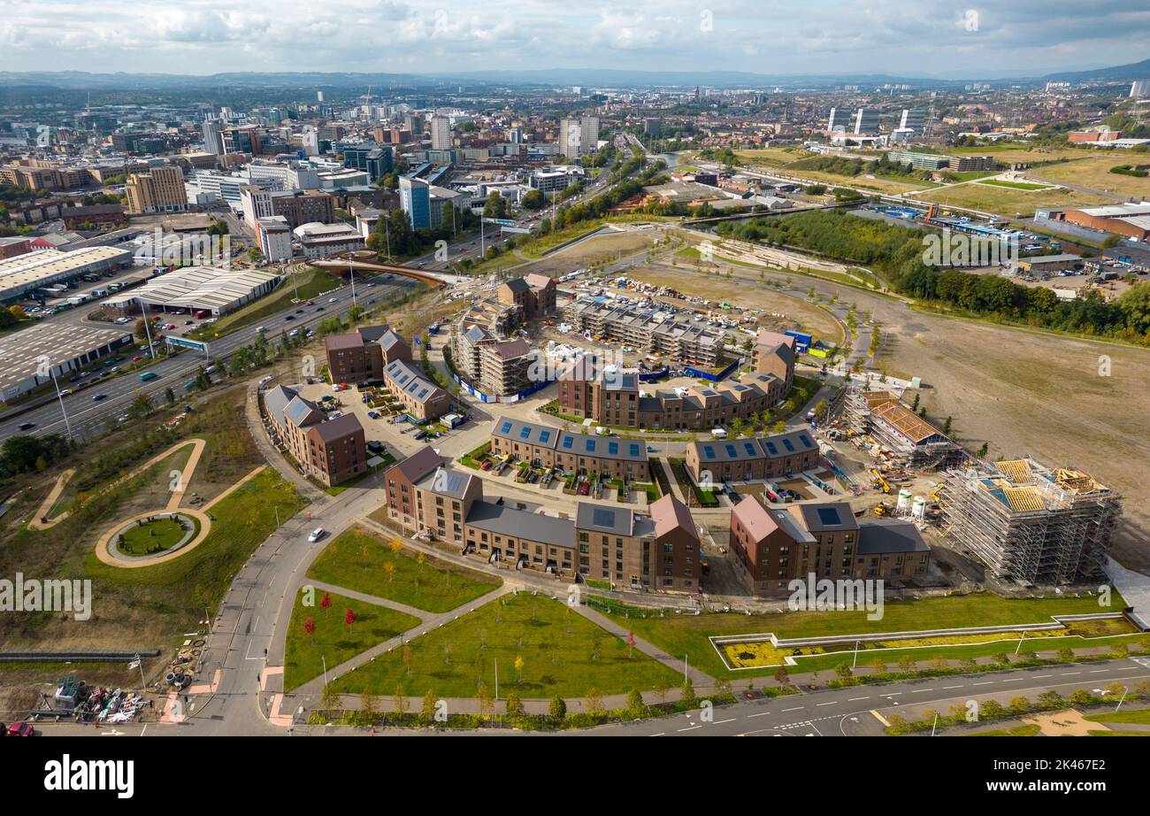 Aerial view of new housing development at  Sighthill Transformational Regeneration Area (TRA) in Glasgow, Scotland, UK Stock Photo