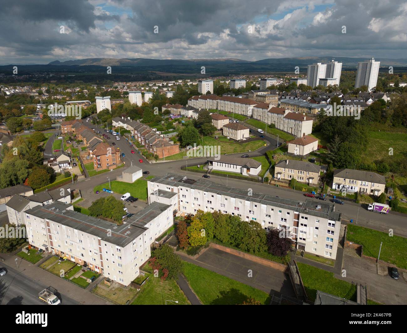 Aerial view of housing in Maryhill neighbourhood in Glasgow, Scotland, UK Stock Photo