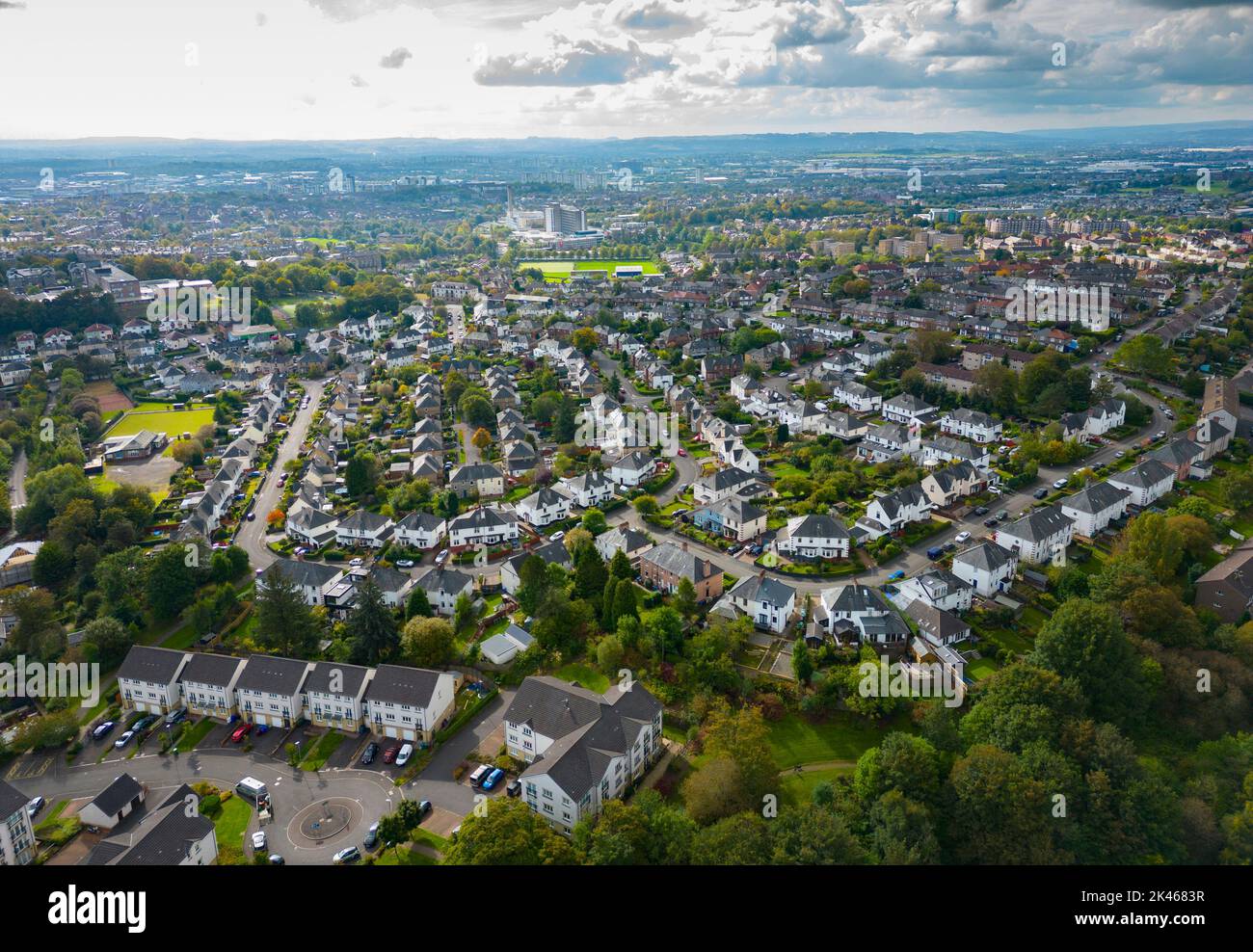 Aerial view of housing in Kelvindale neighbourhood in Glasgow, Scotland, UK Stock Photo