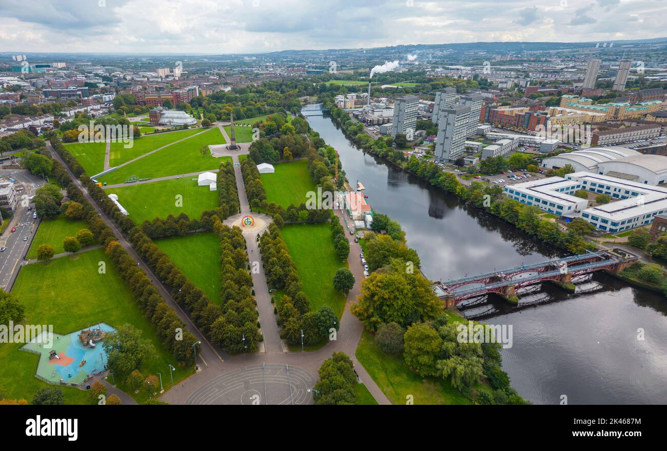 Aerial View Of Glasgow Green Park Beside River Clyde In Glasgow aerial-view-of-glasgow-green-park-beside-river-clyde-in-glasgow