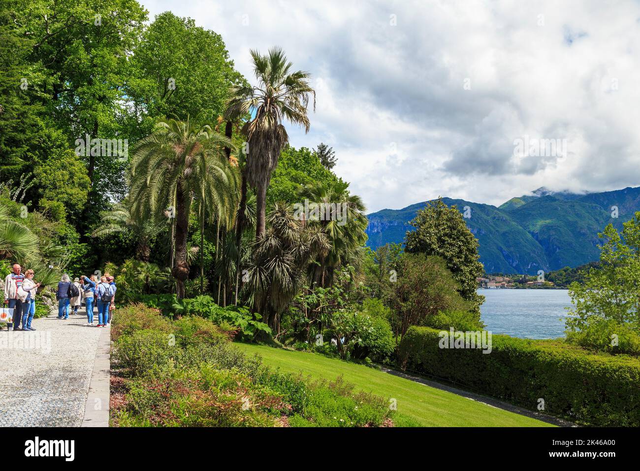 TREMEZZO, ITALY - MAY 14, 2018: This is an alley of the botanical garden at Villa Carlotta on the shores of Lake Como. Stock Photo
