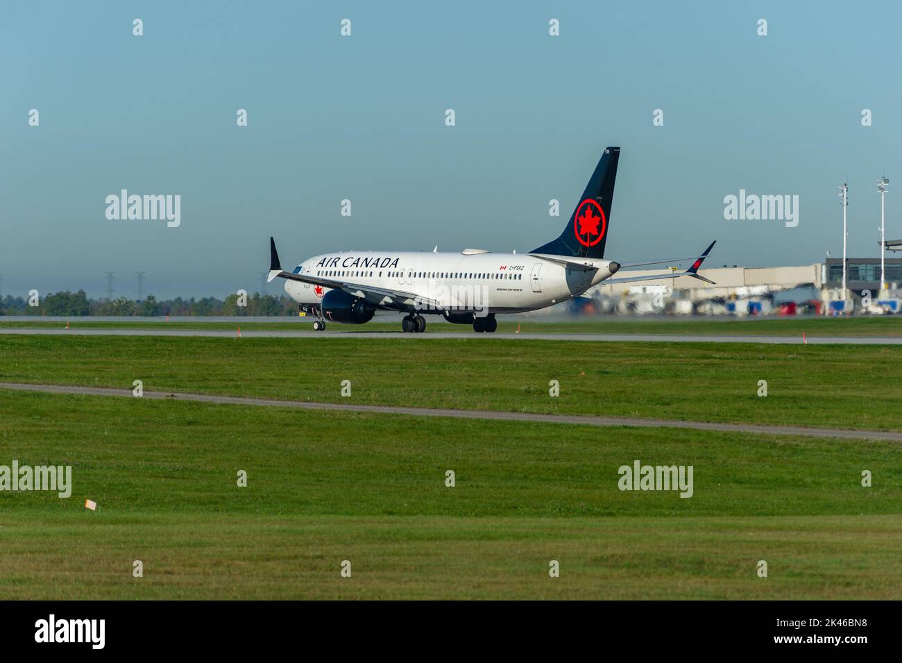 Air Canada Boeing 737 MAX taking off at the Ottawa McDonald Cartier Airport, Ottawa, Ontario