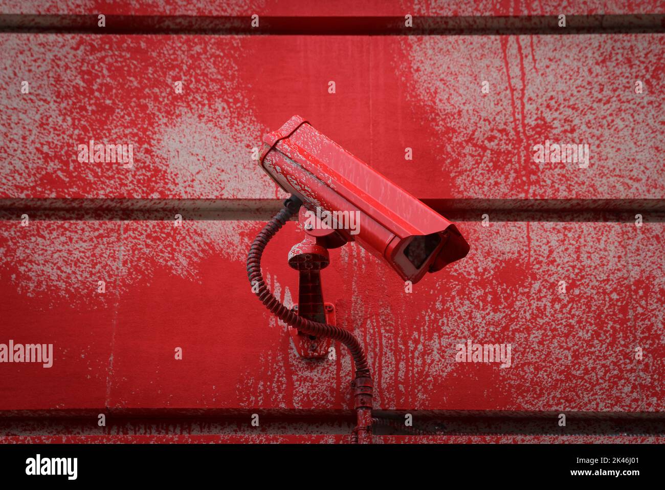 Red paint covers a security camera on the building of the Consulate General of the Russian Federation after it was vandalized in Manhattan, New York City, U.S., September 30, 2022.  REUTERS/Andrew Kelly Stock Photo