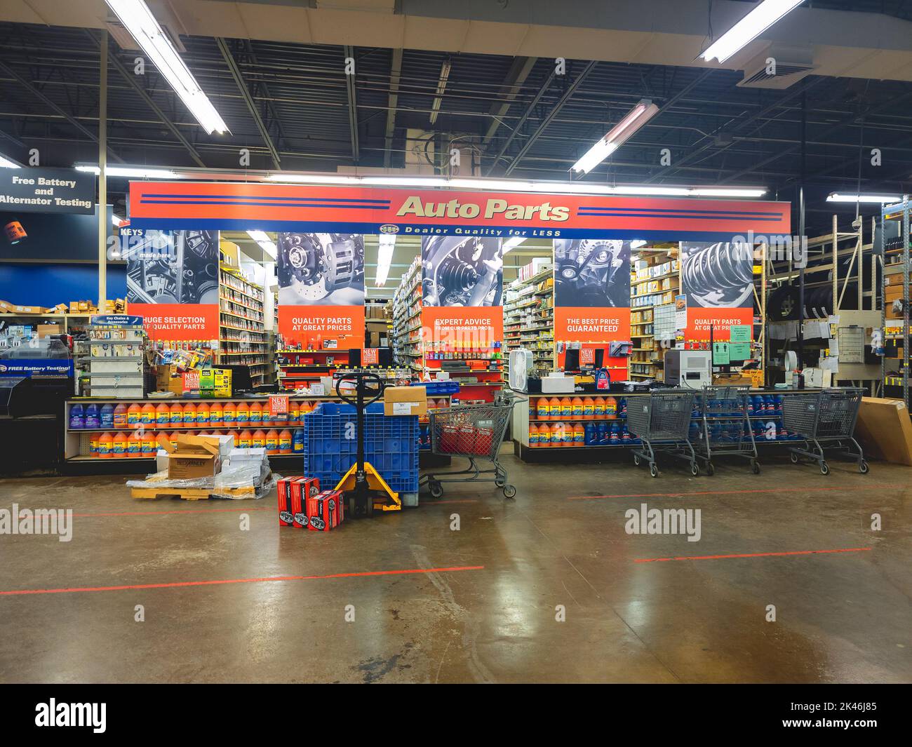 New Hartford, New York - Sep 6, 2022:Closeup View of Pep Boys Auto Parts Store Parts Counter. Stock Photo