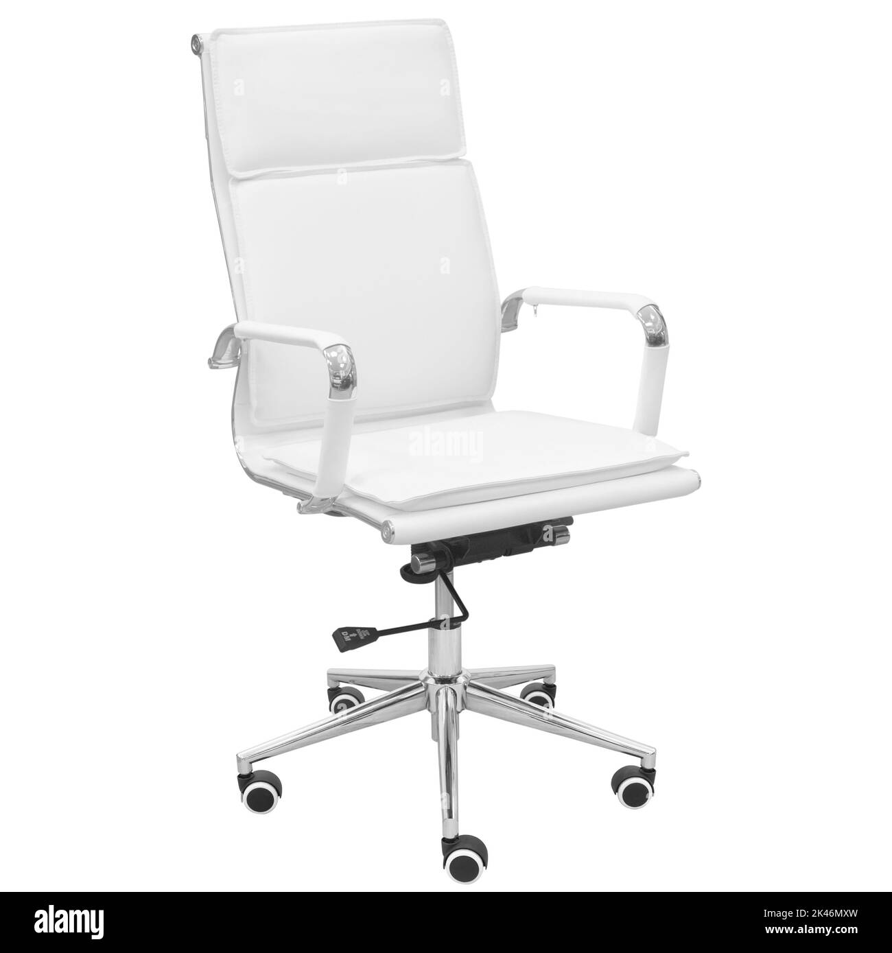 White office chair with chrome coating. Isolated on a white background