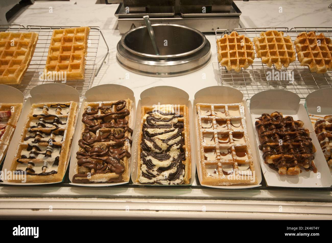 Gaufres (typical belgian waffles) for sale in Brussels, Belgium Stock Photo